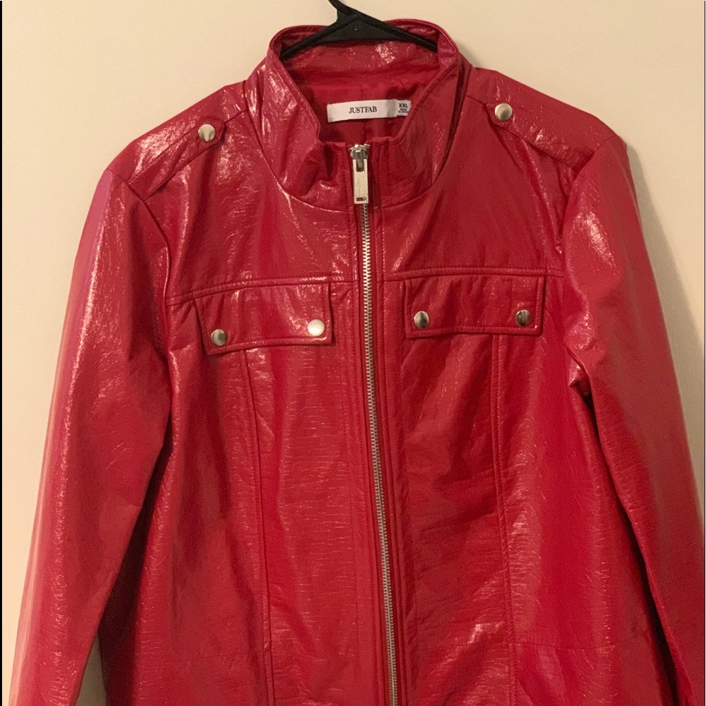 Red faux leather bomber jacket nwot